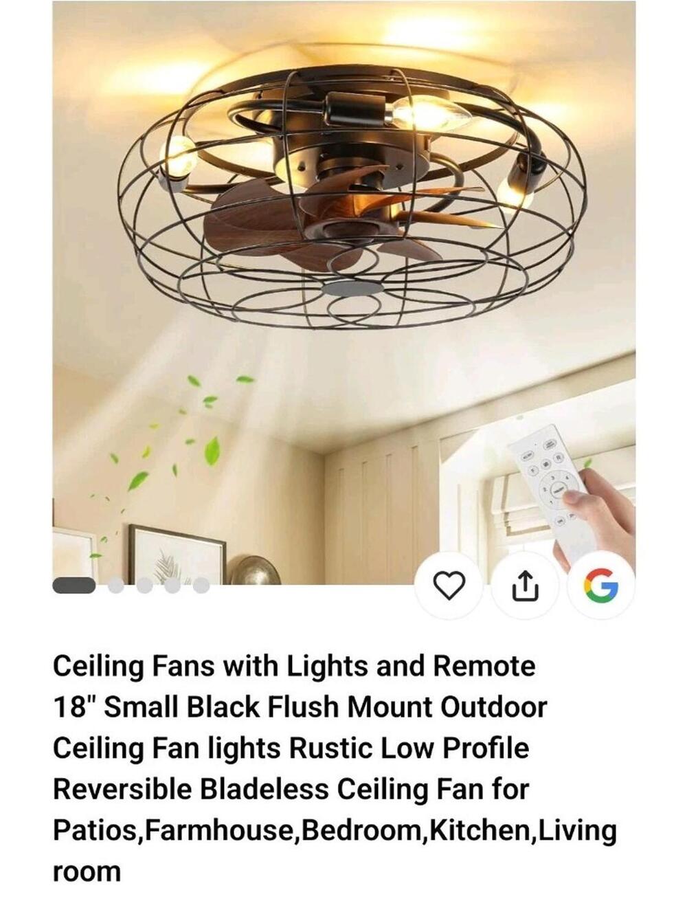 Ceiling Fan with Lights, 18 Inch Caged Ceiling Fan Lights Remote Control 6 Speed